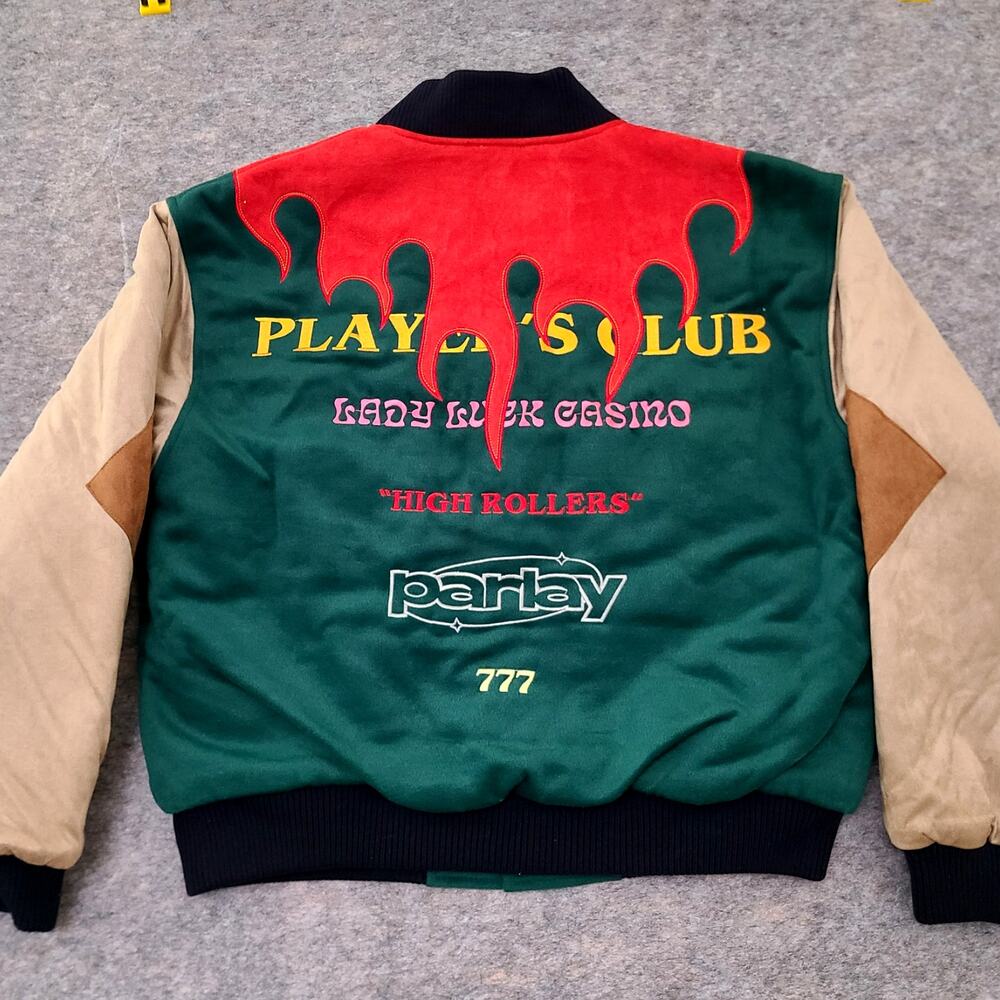 Lady Luck Casino Varsity Jacket Mens Large Elbow Patch Colorblock High Rollers